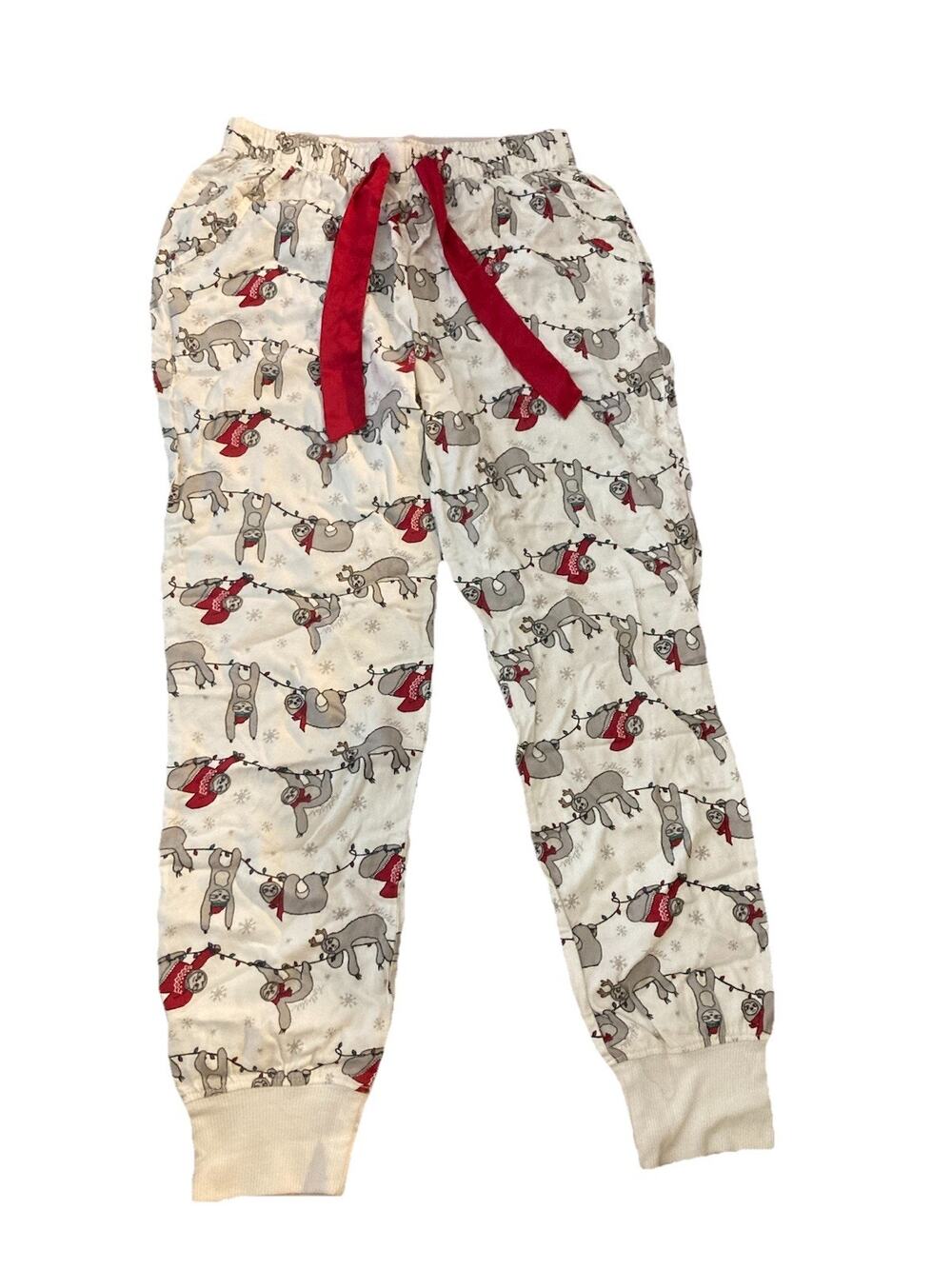 Hollister Fleece Christmas Sloth Pajama Pants Lounge Sleep Pockets Womens Sz XS